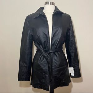 VTG, NWT Oscar Piel 90’s Black Leather Jacket Size S